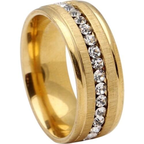 2017 new design gold color stainless steel zircon romantic engagement wedding rings for women