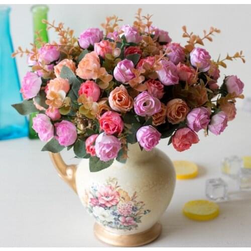 21 Heads/Bouquet Silk Rose European Style Artificial Flower High Quality Bouquet Fake Flowers Wedding Home Party Decoration