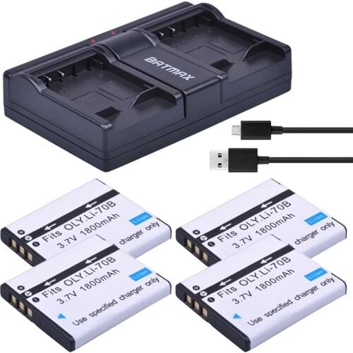 4Pcs 1800mAh Li-70B Li 70B Battery + Dual USB Charger for Olympus FE-4020 FE-4040 FE4020 FE4040 D705 FE5040 D-705 D-710 VG-110
