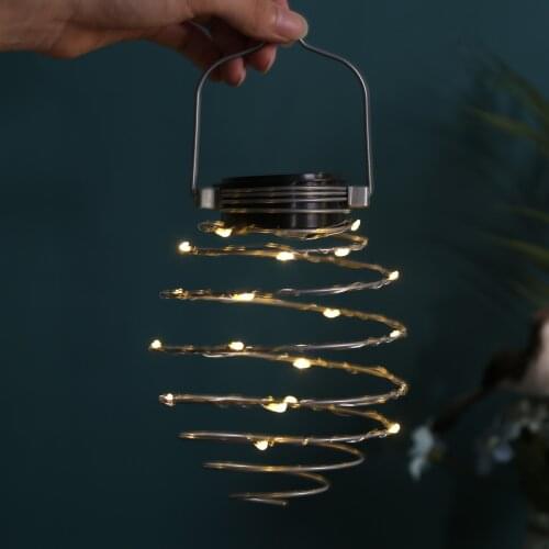 4 Pcs Solar Powered LED Spiral Hanging Lights Outdoor Lighting LED Wire Lantern Iron Art Lamps Home Decor For Garden Courtyard