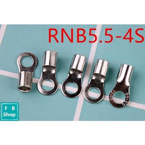 Free shipping RNB5.5-4S Non-Insulated Ring Tongue Brass Pure Copper Terminals AWG12-10 Cable Lug Wire Connector