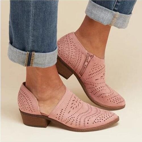 2021 Fashion Women Boots Spring Summer Block Low Heel Ladies Booties PU Leather Hollow Out Ankle Platform shoes shoes woman