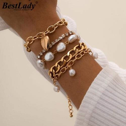 Best Lady Gothic 3Pcs/Set Crystal Lock Pedant Bracelets Set for Women Boho Luxury Buling Rhinestone Chain Bracelets Bangles Gift