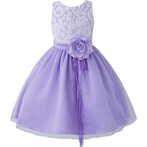 Kids Flower Girls Floral Lace Lace-up Formal Evening Party Wedding Gown Princess Tulle Tutu Dress For Girl Children Clothing