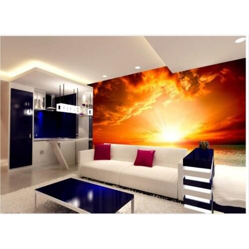 Home Decoration wallpaper bathroom Sea Red Sun Landscape Oil Painting Living Room TV Backdrop 3d nature wallpapers