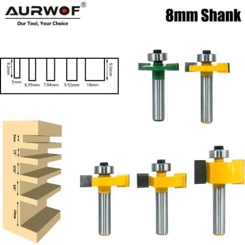 5pcs 8mm Shank T Slot Router Bit Bit with Bearing Wood Slotting Milling Cutter T Type Rabbeting Woodwork Tools for Wood MC02092