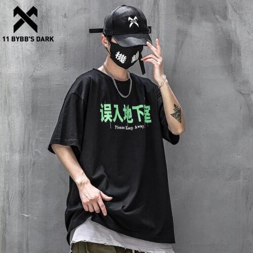 11 BYBBS DARK 2021SS Kanji Letter Print Harajuku Tshirts Summer Hip Hop T-Shirt Men Streetwear Cotton Loose Short Sleeve