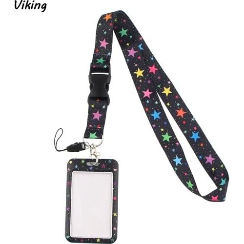 G1567 Cartoon Colorful stars Card Holder Keychain Lanyards for keys Badge ID Mobile Phone Rope Gifts