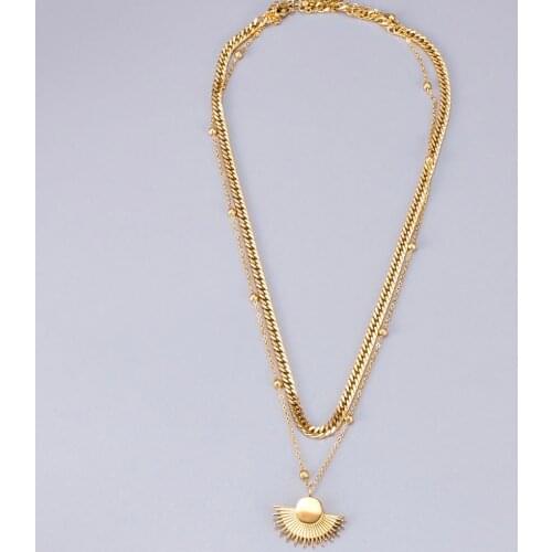 FINE4U N726 Dainty Layered Choker Necklace Chunky Curb Link Chain Jewelry for Christmas Gift