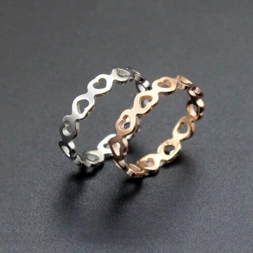 Hollow Out Heart Stainless Steel Ring Love Jewelry for Women Young Girl Child Valentines Day Gifts Size 6 7 8 9 10 11