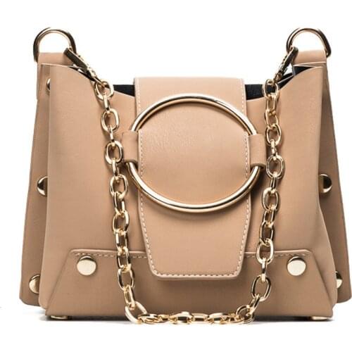 Purses and Handbags Personality Metal Ring Chain Bucket Bags for Women Casual Shoulder Crossbody Bag Large Clutch Bag Girl Totes