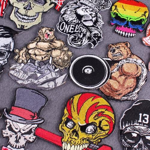 Strong Bear Patch For Clothing Iron On Embroidered Patches For Clothes Appliques For T-shirt Badges Punk Patch On Cloth Stripe
