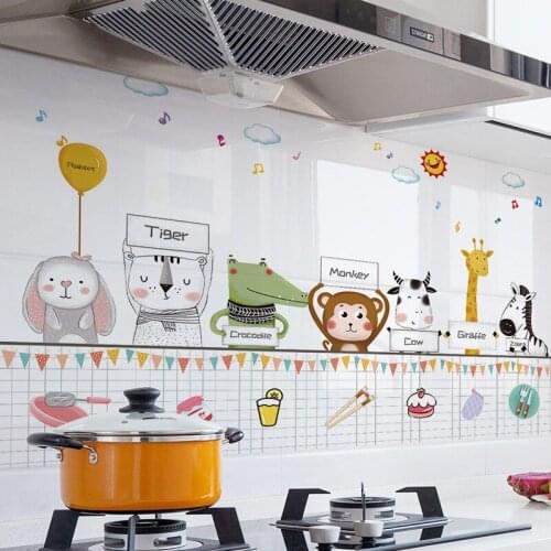 60*90cm Kitchen Cartoon Oil-Proof Wall Stickers Self-Adhesive Waterproof Transparent Cooktop Tile Stickers Home Decor Wallpapers