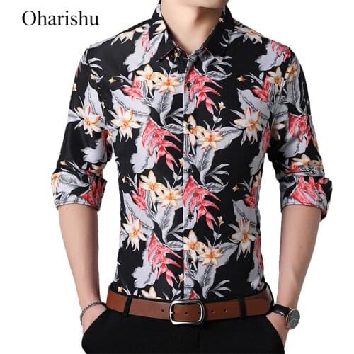 Plus Size 6XL 7XL Autumn New Arrival Mens Shirts Flower Printed Long Sleeve Shirt Men Casual Floral Business Social Shirts