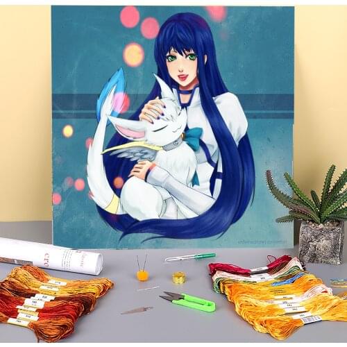 Cartoon Girl Woman Printed Fabric 11CT Cross-Stitch Set Embroidery DMC Threads Handmade Painting Knitting Handiwork Wholesale