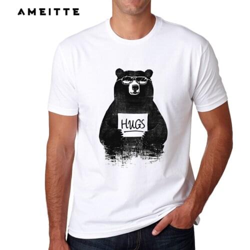 New Arrivals Funny Bear Hugs Printed T Shirt Summer Mens Vintage Design Animal T-Shirt Fashion Male Hipster Tee Tops Clothes