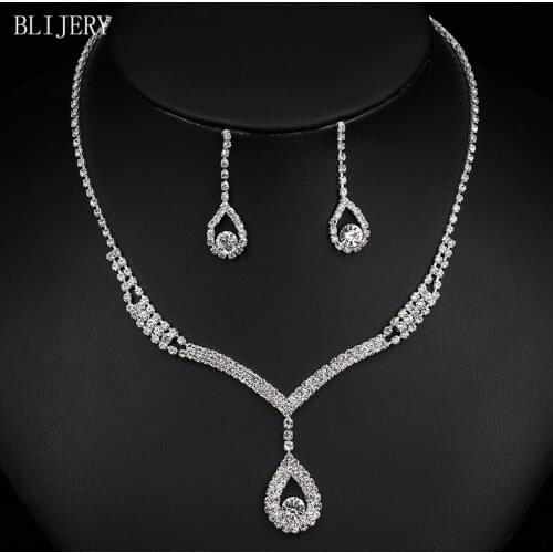 BLIJERY Charm Bridesmaid Bridal Jewelry Sets Rhinestone Waterdrop NECKLACE EARRINGS Women Wedding Jewelry Sets Prom Accessories