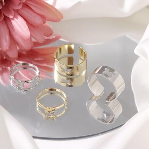 KISSWIFE Punk Gold Silver Color Butterfly Opening Ring For Lovers Couples Women Men Hollow Animal Rings Anniversary Gifts Jewely
