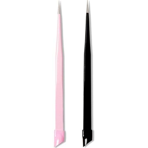 Nail Tweezers with Silicone Pressing Head for 3D Sticker Rhinestones Water Sticker Stainless Steel Tweezers Nails Tool