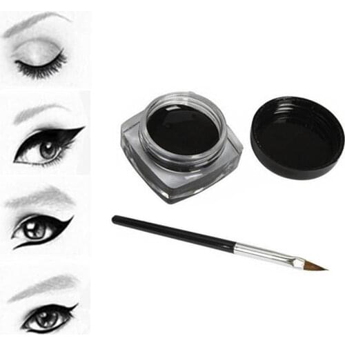 Black Waterproof Eyeliner cream Make Up Beauty Comestics Long-lasting Eye Liner gel Makeup Tools for eyeshadow with brush