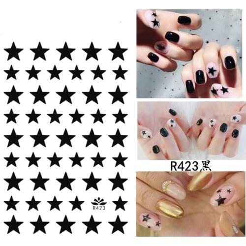 Self-adhesive 3D Stickers for Nails Black Five-pointed Star Nail Art Decorations Autumn Fashion Stickers Women Girl Nail Foil