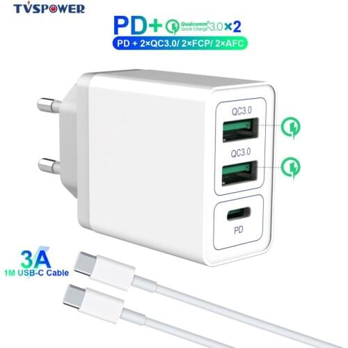 2-port QC3.0/FCP/AFC 1Port PD Fast Wall Charge 36W 18W USB C Power Adapter for iPhone/iPad/pixel/Samsung/Huawei/Millet/One Plus