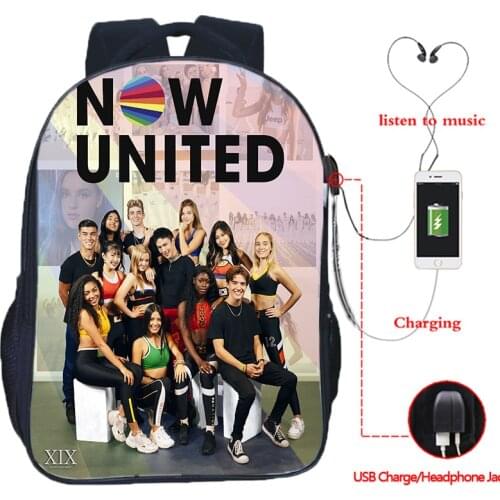Now United USB Charging Backpack 3D Printed UN Team School Bags for Teenage Girls Mochila Men Travel Rucksack Students Bookbags