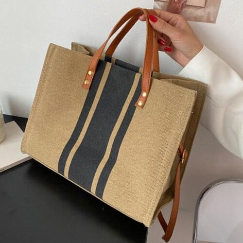 2021 Fashion Large Capacity Canvas Handbag For Ladies Vintage Striped Tote For Female Beach Casual Shoulder Crossbody Bags