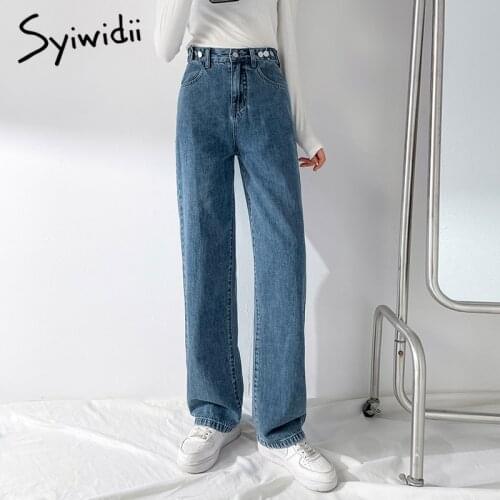 Syiwidii High Waisted Jeans for Women Lace Up Button Straight Full Length Denim Joggers Pants 2021 Fashion Vintage Streetwear