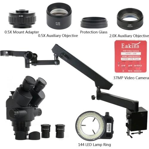 3.5X-90X Articulating Arm Clamp Trinocular Stereo Microscope Simul Focal 37MP HDMI USB Electronic Digital Microscope Camera Set