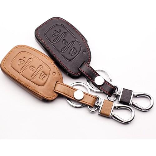 High quality top layer leather car key cover for Hyundai i10 i20 i30 HB20 IX25 IX35 IX45 3 buttons remote control starline a91