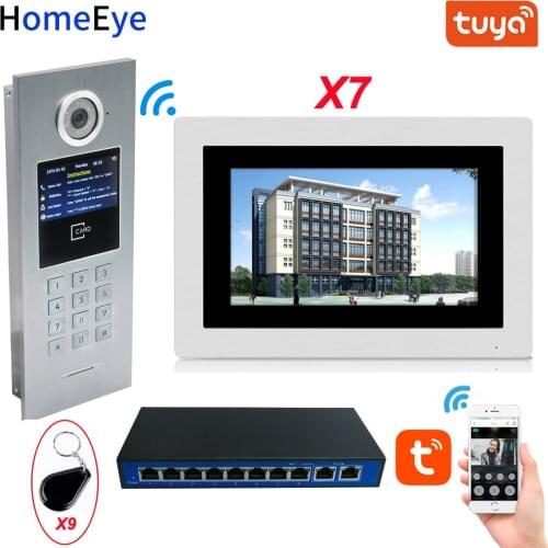 WiFi IP Video Door Phone Video Intercom Home Access Control System TuyaSmart APP+Password+IC Card + POE Switch 7'' Touch Screen