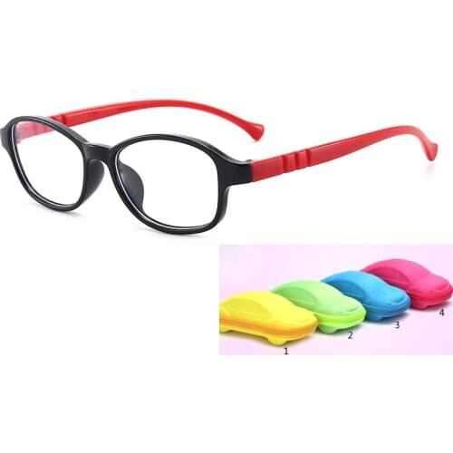 With Case Boy Girl Game Reading Computer Protective Goggle Fashion Children Glasses Plain Kids Round Anti Blue Light Eyewear
