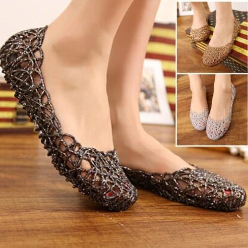 Women Jelly Sandals Ladies Hollow Out Mesh Crystal Bling Flat Shoes Slippers Female Fashion Casual Breathable Woman Comfort Shoe