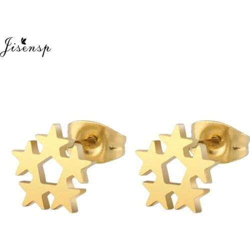 Jisensp 5 Stars Earrings Stainless Steel Jewelry Punk Stud Earrings 2019 Cute Gold Earings for Women Birthday Gifts bijoux
