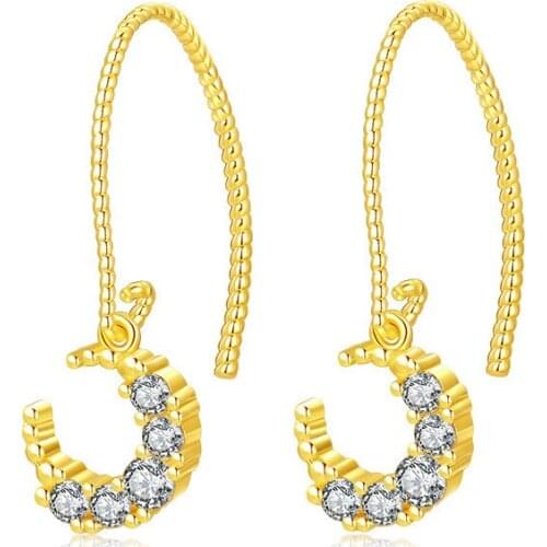 Moon French Hoop Earrings For Women Gold/Silver AAA Zircon Crystal Percing Big Hook Earrings Korean Fashion Jewelry Wedding Gift