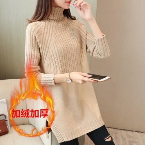 Women 2020 Autumn Winter Plus Velvet Knitted Jumpers Long Sleeve Turtleneck Sweaters Female Casual Thick Warm Pullovers New Z714