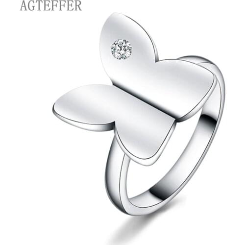 AGTEFFER 925 Sterling Silver AAA Zircon Butterfly Ring For Women Fashion Wedding Engagement Party Gift Charm Jewelry