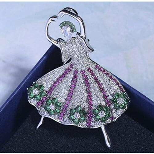 Zlxgirl Luxury Brand Green Cubic Zirconia Dance girls women scarf pins Classic Wedding Decoration Corsage Pins hijab accessory