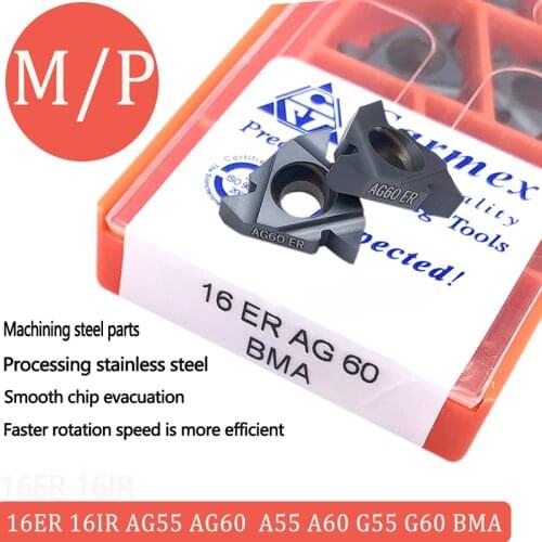 10 pieces of Carmex 16ER 16IR AG55 A60 G55 BMA internal and external threaded inserts, carbide inserts CNC thread turning tools