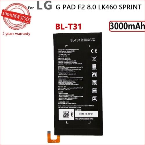 100% Genuine BL-T31 Battery for LG G PAD F2 8.0 LK460 SPRIN 3000mAh Mobile Phone In Stock New Batteries With Tracking number