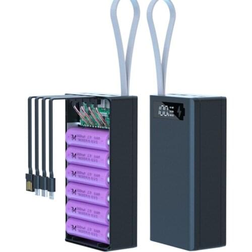 12x 18650 Battery Holder Charging Box PD Fast Qi Wireless Charger DIY Power Bank Case with 4 Cable 18650 Battery Storage Box