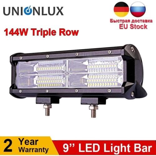 9inch 144W LED Light Bar for Trucks Car Tractors Offroad SUV 4WD 4x4 Boat ATV Spot Combo LED Bar Work Light 12V 24V
