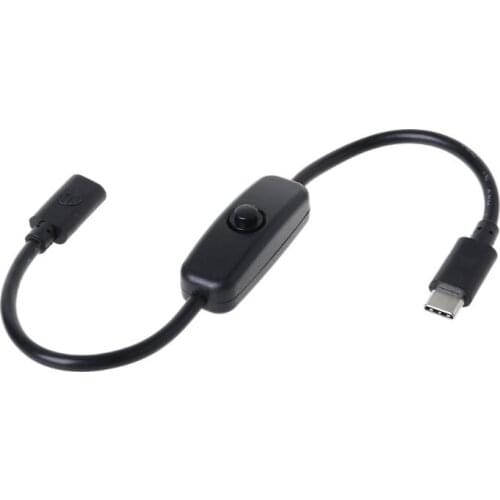 Type C Power Supply USB-C Male to Female Extension Cable On Off Switch for Raspberry Pi 4 An-droid Mobile Phone 27cm