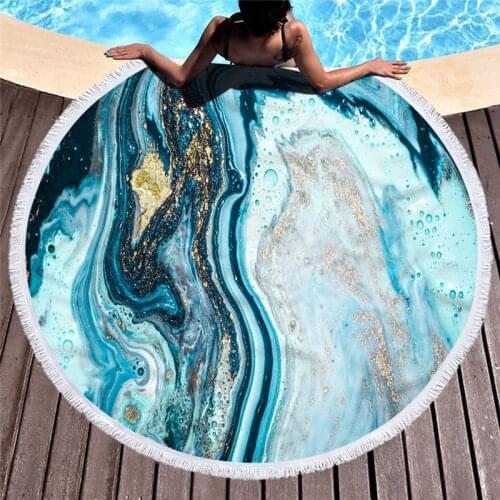 Marble Large Round Beach Towel For Adult Colorful Quicksand Pattern Microfiber Shower Bath Towel Travel Blanket Swimming Cover