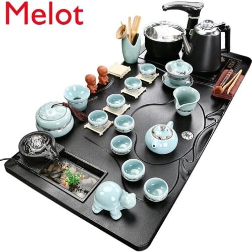 Tea Set Household Integrated Kung Fu Tea Tray Simple Automatic Ceramic Cup Tea Making Ceremony Purple Sand