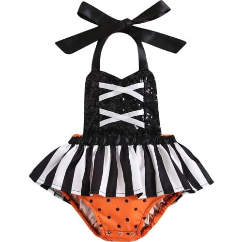 Halloween Baby Girls Romper Sequined Stripes Ruffles Sleeveless Backless Infant Rompers Newborn Jumpsuit Clothes