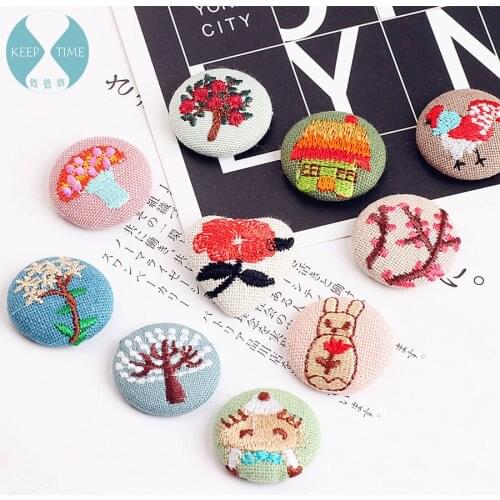 DIY handmade accessories embroidered flowers animal buckle round buckle ear ornaments clothing material pendant