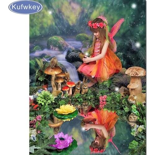 Elf,mushroom,river,landscape 5d diy diamond painting cross stitch full beads diamond embroidery mosaic pattern new pictures sale