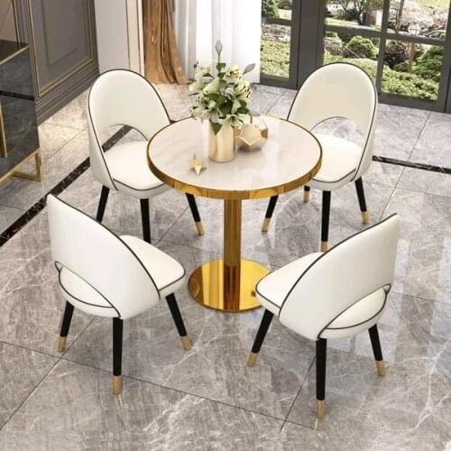 ChinaFurniture alternative processing factory modern light luxury marble plate stainless steel leg dining table and dinner chair